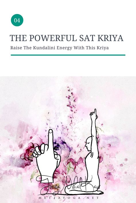 Sat Kriya is one of the most fundamental kriyas is Kundalini Yoga, it is recommended to exercise this posture for 3 minutes for an effect or even longer when you are more advanced and feel comfortable practicing at longer times. This kriya has a lot of benefits and is designed to raise the kundalini energy. www.mettayoga.net Kriya Yoga Exercises, Sat Kriya, Kundalini Kriya, Kundalini Yoga Kriya, Kriya Yoga Meditation, Kirtan Kriya, Abc Yoga, Kundalini Shakti, Kundalini Yoga Poses