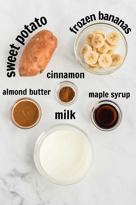 Almond Butter And Banana, Healthy Chocolate Milkshake, Sweet Potato Smoothie, Freeze Sweet Potatoes, Easy Sweet Potato, Healthy Sweeteners, Sweet Potato Cinnamon, Fruit Recipes Healthy, Pumpkin Pie Smoothie