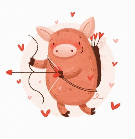 Valentine Illustration, Valentines Illustration, Pig Art, Cute Piggies, Valentines Art, My Funny Valentine, Illustration Inspiration, Aesthetic Images, Childrens Illustrations