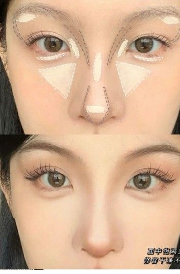 Douyin Makeup Tutorial Contour, Gyaru Make Up Tutorial, Sharp Nose Contour, Korean Douyin Makeup, Korean Makeup Tutorials Eyes, Concealer Placement Korean, Almond Nails Douyin, Douyin Nose Contour, Asian Makeup Tutorials Step By Step