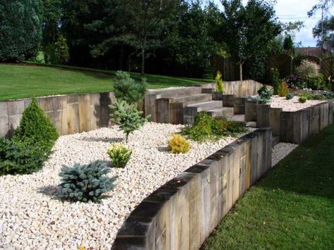 Sleepers Garden, Garden Wall Designs, Beautiful Home Gardens, Railway Sleepers, Sloped Backyard, Tiered Garden, Hillside Landscaping, Sloped Garden, Garden Arbor