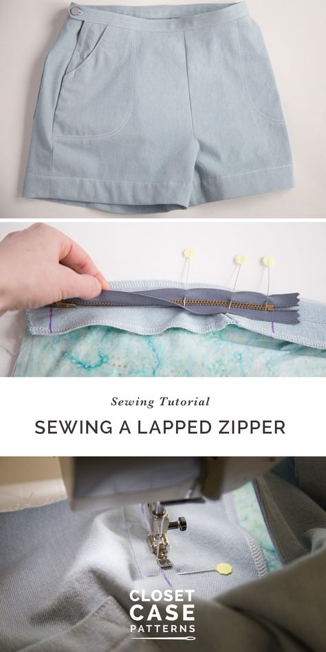 How to Sew a Lapped Zipper for the Jenny Overalls | Closet Core Patterns Jenny Overalls, Slack Shorts, Lapped Zipper, Advanced Sewing Projects, Zipper Face, Trousers Pattern, Sew Zipper, Beginner Sewing Patterns, Pattern Hack