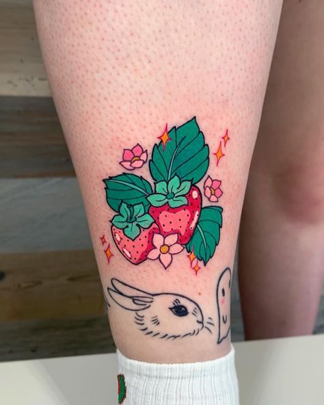 Tattoos Masculinas, Strawberry Tattoo, Handpoke Tattoo, Kawaii Tattoo, Sweet Tattoos, Inspiration Tattoos, Cute Little Tattoos, Cute Tiny Tattoos, Tattoo Portfolio