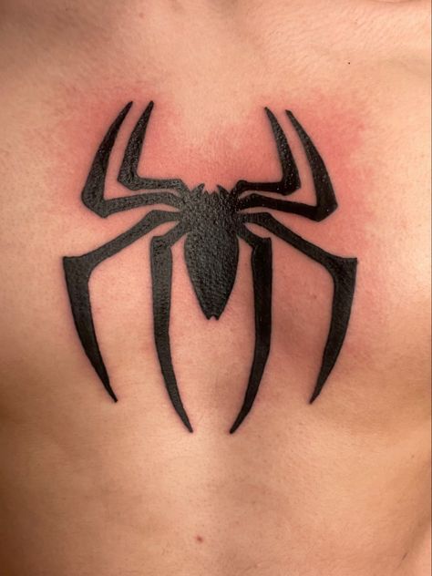 Spider Tattoo Under Chest, Spider Man Chest Tattoo, Spider Torso Tattoo, Spider Web Chest Tattoo, Spiderman Chest Tattoo, Spider Chest Tattoo, Spiderman Tattoo For Guys, Spider Tattoo Torso, Deadpool Tattoo Ideas