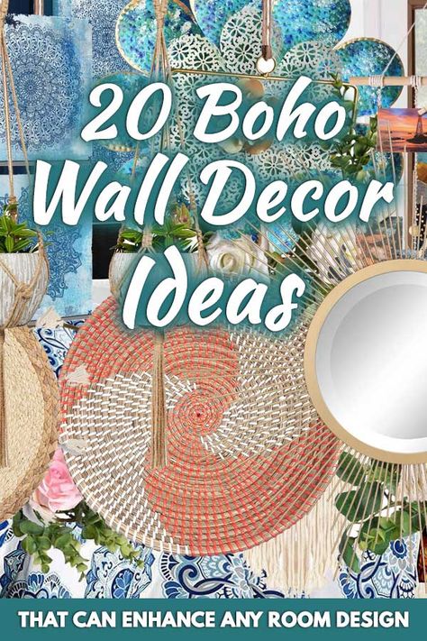 20 Boho Wall Decor Ideas That Can Enhance Any Room Design. Article by HomeDecorBliss.com #HDB #HomeDecorBliss #homedecor #homedecorideas Boho Art For Bedroom, Bohemian Tapestry Wall Hangings, Bohemian Wall Decor Living Room, Boho Whimsical Decor, Large Boho Art, Hobo Decorations Decorating Ideas, Boho Trim Ideas, Boho Art Wall Decor, Boho Style Wall Decor