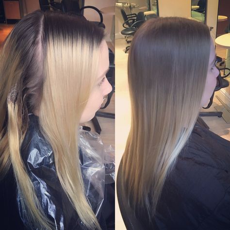 Grown out roots to natural blending ombré - before and after Brown Grown Out Roots, Grown Out Roots, Hair Roots, Dark Roots, Roots Hair, Grow Out, Dyed Hair, Hair Ideas, Blending