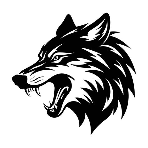 Wolves Black And White, Wolf Face Tattoo, Wolf Head Design, Wolves Black, Wolf Stencil, Wolf Black And White, Wolf Vector, Wolf Mascot, Animal Symbol