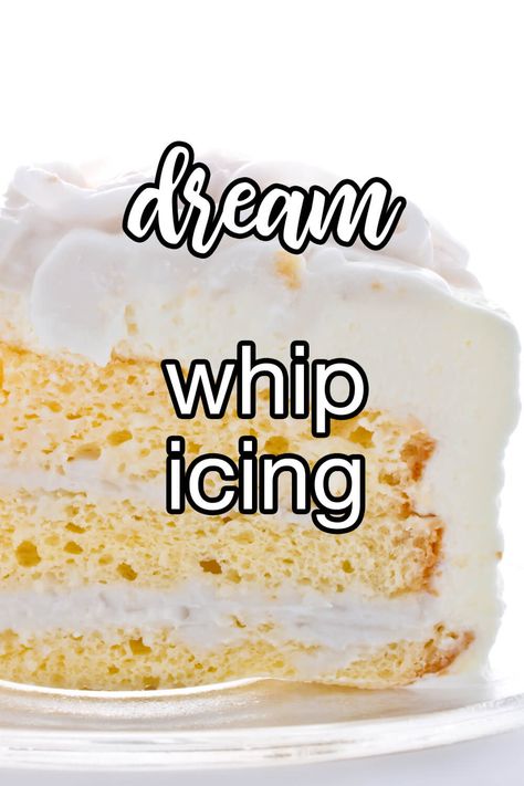 Dream Whip Icing - Take the guesswork out of making perfect icing. Dream Whip topping mix helps stabilize the icing and vanilla pudding mix gives it a creamy texture. | CDKitchen.com Pudding Mix Icing, Pudding Icing Recipe Without Cool Whip, Dream Whip Icing, Cool Wipe Icing, Icing Made With Pudding, Dream Whip Frosting With Pudding, Cool Whip Frosting Without Pudding, Walmart Whipped Icing Recipe, Whip Icing Recipe