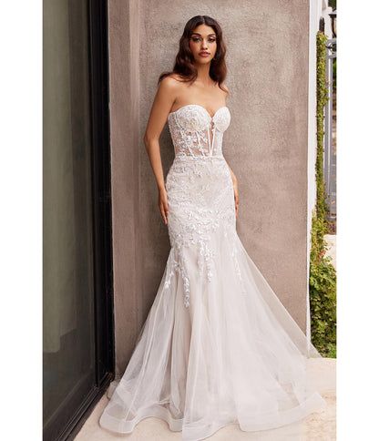 Cinderella Divine French White Floral Embellished Mermaid Bridal Gown Beaded Mermaid Wedding Dress, Beaded Mermaid, Cinderella Divine, Bridal Gowns Mermaid, Layered Tulle Skirt, Mermaid Silhouette, Bridal Gown, Mermaid Wedding, Mermaid Wedding Dress