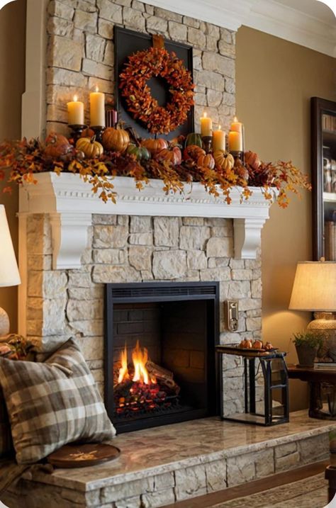 October Fireplace Decor, Electric Fireplace Fall Decor Ideas, Fall Theme Fireplace, Decorating Fireplace For Fall, Autumn Mantle Decor, Fall Decor Ideas For The Home Fireplace, Autumn Mantle Decorating Ideas, Fireplace Fall Mantle Decor, Fireplace Mantles Ideas