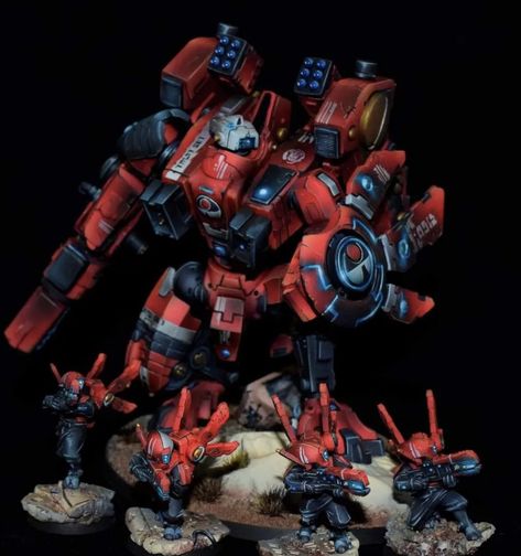 Tau Farsight Enclaves, Warhammer 40k Tau Miniatures, Tau Empire Colour Scheme, Tau Color Scheme, Commander Farsight, Tau Riptide, Warhammer Armor, Alien Mech, Tau Battlesuit