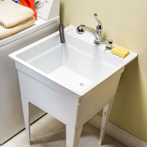 10 Laundry Room Sink Ideas Laundry Room Utility Sink Makeover, Utility Sink Ideas, Hide Utility Sink, Utility Sink Makeover, Slop Sink, Galvanized Wash Tub, Sink Skirt, Sink Cover, Laundry Room Sink