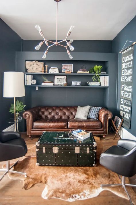 Masculine Room, Masculine Living Rooms, Brown Leather Couch, Leather Chesterfield Sofa, Beauty Room Decor, Home Furnishing Stores, Trendy Living Rooms, Room Paint Colors, Brown Living Room