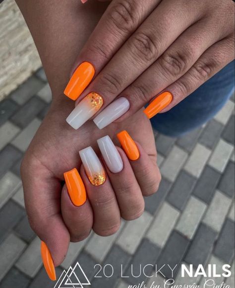 Nail Designs White, Trendy Summer Nails 2023, White Nails With Gold, Orange Acrylic Nails, Summer Nails 2023, Aqua Nails, Milky Nails, Wow Nails, Diy Acrylic Nails