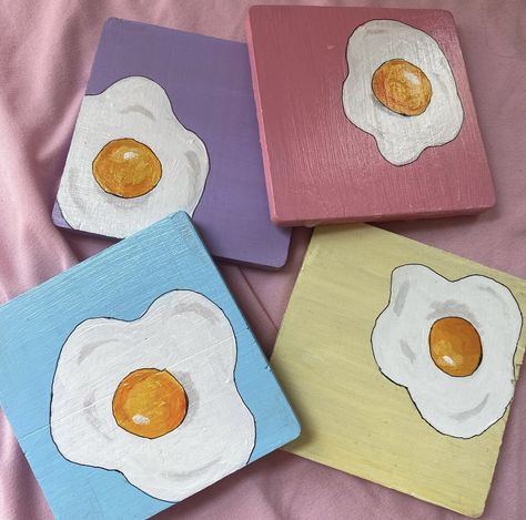 #art #coasters #friedegg #paint Egg Painting Canvas, Tiny Canvas Painting Ideas Easy, Mini Canvas Ideas, Art Ideas Painting, Painting Clay, Mini Canvases, Art Coasters, Cute Egg, Canvas Painting Designs