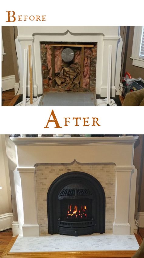 Small Gas Fireplace Inserts Coal Fireplace Makeover, Gas Insert Fireplace Ideas, Gas Fireplace Insert Ideas, Fireplace Insert Ideas, Fireplace Conversion, Small Gas Fireplace, Victorian Fireplace Mantels, Coal Burning Fireplace, Coal Fireplace