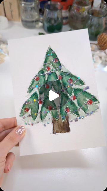 Ideas With Toilet Paper Rolls, Painting Idea For Beginners, Easy Christmas Drawings, Card For Christmas, Paint Easy, Toilet Paper Rolls, Watercolor Card, Christmas Card Art, Beautiful Christmas Cards