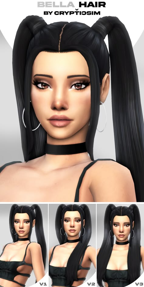 bella hair. | crypticsim on Patreon Tbz Sims 4 Cc, Hair The Sims 4, Medieval Hair, Mods Sims 4, Sims 4 Cc Hair, Hair Inspired, Sims 4 Black Hair, Mod Hair, Bella Poarch