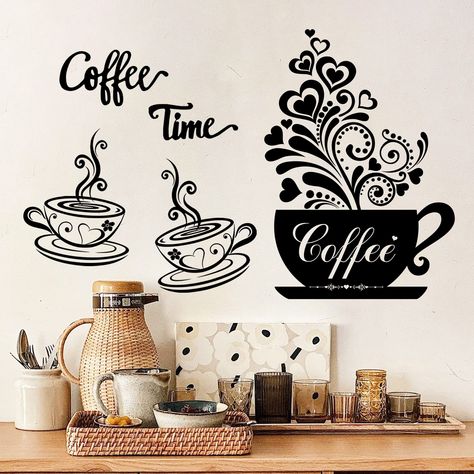 PRICES MAY VARY. 【Coffee Cup+Flower+Saying Design】:You will get 3 sheets of our coffee cup wall stickers,each sheet approx size is 11x14.7Inch. Including coffee cups;flowers and "coffee time" sayings.Simple to add a warm atmosphere to your coffee corner environment with your families. 【Premium Coffee Wall Sign】:The coffee kitchen wall stickers are made of quality vinyl materials,non-toxic for safe use,removable,water-oil proof.These beautiful wall stickers will cling to walls for years with the Coffee Cup Wall, Coffee Cup Wall Art, Decorations For Kitchen, Flower Wall Art Decor, Kitchen Wall Decals, Kitchen Stickers, Kitchen Wall Stickers, Corner Decor, Creative Coffee