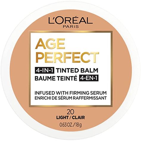 Amazon.com : L'Oreal Paris Age Perfect 4-in-1 Tinted Face Balm Foundation with Firming Serum, Light 20, 0.61 Ounce : Beauty & Personal Care Loreal Paris Foundation, Base Loreal, Foundation With Spf, Face Balm, Skin Undertones, Firming Serum, Cream For Dry Skin, Too Faced Foundation, No Foundation Makeup