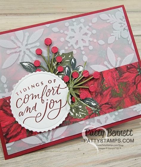 Boughs Of Holly Stampin Up Cards, Christmas Boughs, Patty Bennett, Boughs Of Holly, Christmas Leaves, Poinsettia Cards, Vellum Cards, Stamped Christmas Cards, Holly Christmas