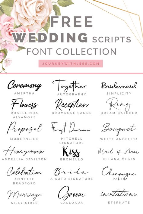 Wedding Script Fonts, Tattoo Script Fonts, Wedding Invitation Fonts, Sign Fonts, Romantic Fonts, Wedding Script, Canva Fonts, Invitation Fonts, Design Blogs