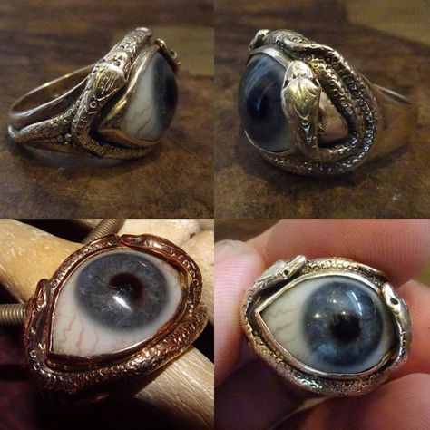 The great frog eyeball ring, custom made in the late 80's with a real used Georgian glass eye. Hall marked 375 gold Strange Rings, Eye Rings, Weird Jewelry, Indie Jewelry, Unusual Rings, Electroformed Jewelry, Dope Jewelry, Funky Jewelry, Eye Ring