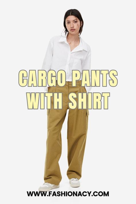 Cargo Pants With Shirt Blouse With Cargo Pants, Cargo Pants And Button Down Shirt, Cargo Pants And Shirts Women, Cargo Pants Outfits Women, Shirt Combination, Utility Wear, Denim Shirt Outfit, Cargo Pants Outfit Women, Pants And Shirt