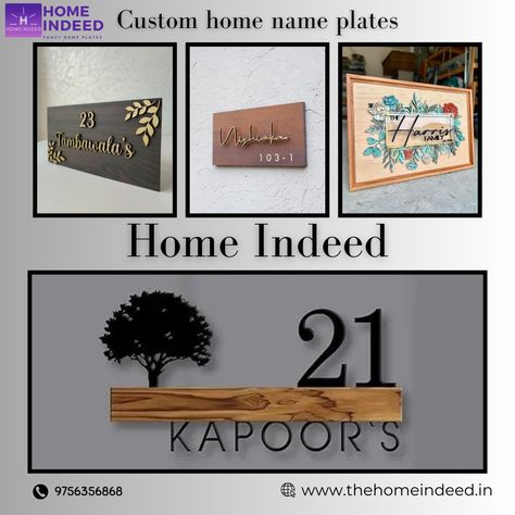 Introducing Home Indeed's Custom House Name Plates – where elegance and personalization come together to create the perfect first impression for your home. Our expertly crafted house name plates are designed to add both style and personality to your entrance. Whether you're looking for a minimalist modern design or a vibrant, intricate look, we offer a variety of options to suit your taste. #housenameplate #nameplates #nameplatesforhome Apartment Name Plate Design, Modern Name Plate Design, Entrance Name Plate Design, Name Plate For Home Modern, Name Plate For Home, House Name Plates, Lift Wall, Name Plates For Home, Name Plate Design