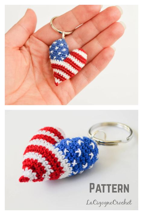 Crochet Mini American Flag, Americana Crochet, Quick And Easy Crochet Projects, Patriotic Crochet, American Flag Keychain, Crochet Fidget, Crochet Keychains, Crochet Rag Rug, Crochet Patterns Ideas