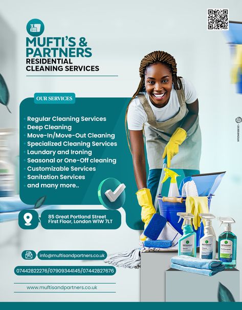 Cleaning Service flyer #cleaning Cleaning Flyer Design, Cleaning Services Flyer, Cleaning Flyers, Cleaning Service Flyer, Residential Cleaning Services, Move Out Cleaning, Residential Cleaning, Branding Identity, Social Media Design Graphics