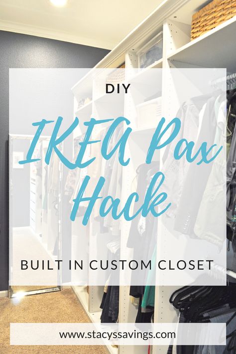 Master Closet Remodel. See how I totally transformed my master closet from builder-grade boring to a custom dream closet for less than $2,000! Shoe Closet Diy, Walk In Closet Ikea, Ikea Pax Hack, Organizing Walk In Closet, Diy Custom Closet, Closet Makeover Diy, Master Closet Organization, Closet Diy, Hack Ikea