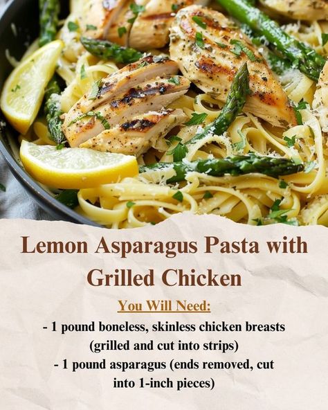 Asparagus Crockpot, Crockpot Chicken And Pasta, Pasta With Grilled Chicken, Lemon Asparagus Pasta, Tender Asparagus, Grilled Chicken Pasta, Chicken And Pasta, Grilled Chicken Recipe, Lemon Asparagus