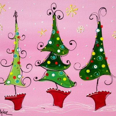 whimsical Christmas trees Decoracion Navidad Diy, Grinch Christmas Tree, Whimsical Christmas Trees, Christmas Rock, Christmas Tree Painting, Holiday Painting, Trendy Tree, Christmas Canvas, Whimsical Christmas