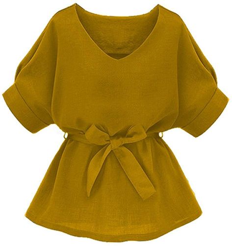 Milumia Women's V Neckline Self Tie Short Sleeve Blouse Tunic Tops Army Green Medium at Amazon Women’s Clothing store: Tunic Tops With Jeans Stylists, Tunic Tops With Jeans, Sleeve Work Blouse, Tops With Jeans, Petite Blouses, Tunic Tops Casual, Tie Shorts, Crop Top Skirt, Lovely Tops