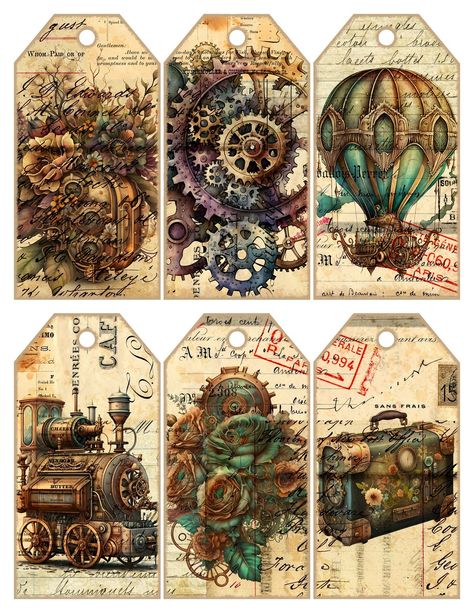 Steampunk Ephemera Free Printables, Steampunk Art Drawing, Steampunk Printables, Steampunk Journal, Steampunk Scrapbook, Steampunk Cards, Frames Design Graphic, Handmade Journals Diy, Steampunk Aesthetic