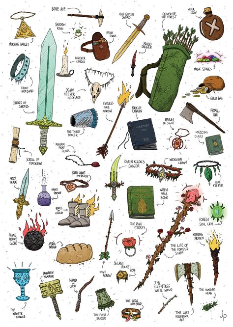 [ART] Item inspiration for the DMs out there! : DnD Magic Items Art, Magical Items Art, Magical Items Dnd, Magic Objects Fantasy Art, Fantasy Items Art, Dnd Objects, Props Illustration, Dnd Accessories, Dnd Items