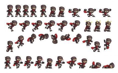 Black ninja game sprites Premium Vector | Premium Vector #Freepik #vector #kids #character #cartoon #red Ninja Run, Sprite Image, Free Game Assets, Game Sprite, Ninja Games, Nature Games, Black Ninja, Chinese New Year Background, Game 2d