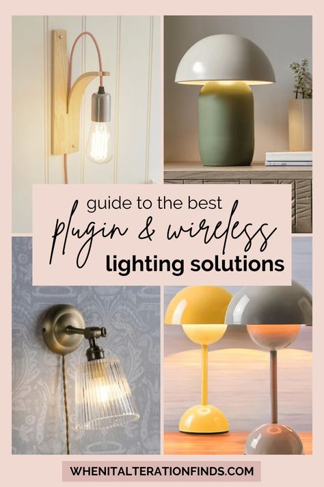 Guide to the best alternative lighting solutions for renters and small spaces, including plug-in wall lights, wireless wall lights, rechargeable lamps and rechargeable bulbs. Usb Wall Light, Wall Lamp Plug In, Wireless Wall Lights, Rechargeable Lamps, Alternative Lighting, Wireless Lighting, Japandi Bedroom, Plug In Wall Lamp, Globe Wall Light