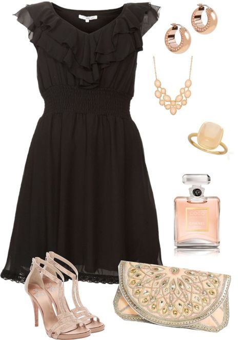 "Untitled #82" by crylee on Polyvore Rose Gold Accessories Outfit, Black Dress Accessories, Dress Rose Gold, Rose Gold Accessories, Moms Fashion, Rose Shoes, Dress Idea, Black Dress Outfits, Dress Up Outfits