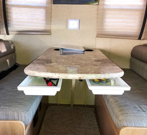 Rv Storage Hacks, Camper Storage Ideas Travel Trailers, Camper Organization Rv Living, Rv Storage Organization, Small Camper Interior, Caravan Storage, Travel Trailer Organization, Trailer Storage, Camper Trailer Remodel