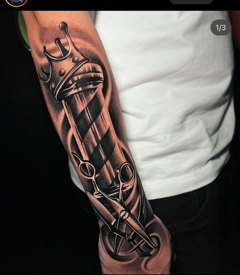 Barber Pole Tattoo, Pole Tattoo, Crown Tattoo Men, Chest Tattoo Drawings, Arm Tattoos For Guys Forearm, Tiger Tattoo Sleeve, Gothic Tattoos, Wife Tattoo, Barber Tattoo