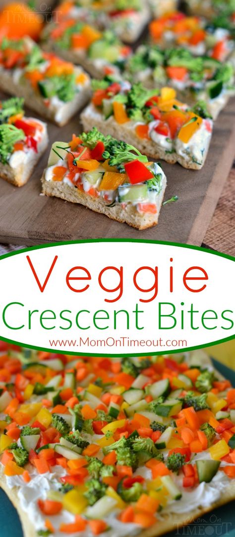 Veggie Crescent Bites are a delightfully light appetizer that everyone will enjoy!  Full of flavor and crunch - these little bites are sure to please! Great for game day, parties, and more!: Veggie Crescent Bites, Fingerfood Recipes, Light Appetizers, Appetizers For A Crowd, Easy Appetizers, Mini Burgers, Veggie Pizza, Flatbread Pizza, Party Recipes