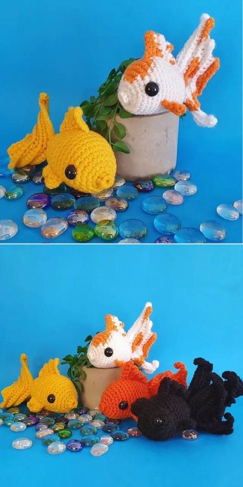 Small Sea Creatures Amigurumi – 1001 Patterns Crochet Goldfish, Cute Crochet Patterns, Crochet Fish Patterns, Mini Octopus, Crochet Sea Creatures, Octopus Crochet, Crochet Patterns Ideas, Creature Marine, Crochet Fish