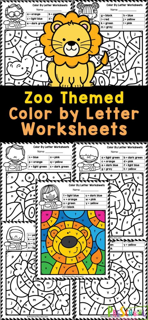 Children love visiting zoos and seeing the unique animals with their engaging habits and interesting features. Kids will find the letter to color by code and bring various cute animals to life with these zoo color by letter worksheets. These free printable color by code worksheets help children work on letter recognition and strengthening fine motor skills! Simply print the colour by letter activities to work on letter recognition with preschool, pre-k, kindergarten, and first grade students! Animal Prek Activities, Safari Literacy Activities Preschool, Zoo Activities Preschool Free Printable, Color By Letter Free Printables, Animal Activities Preschool, Zoo Worksheets, Zoo Animals Preschool Activities, Zoo Activities Preschool, Zoo Animals Preschool