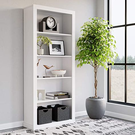 Amazon.com: Edenbrook Sumac Five Shelf Laminate Bookcase, White: Furniture & Decor White Shelving Unit, White Bookshelf, White Office Furniture, Wood Bookshelf, Wood Dining Room Table, White Bookshelves, Bookcase Organization, 5 Shelf Bookcase, Wood Bookshelves