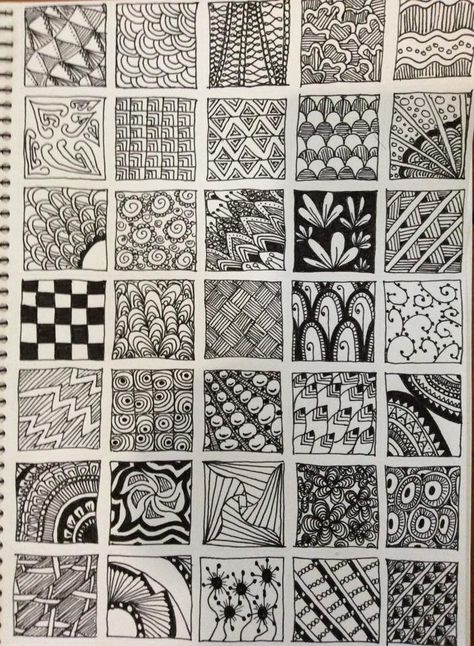 Zentangle Patterns For Beginners, Geometric Patterns Drawing, Arte Doodle, Zen Doodle Patterns, Zentangle Artwork, Texture Drawing, Zen Doodle Art, Zentangle Designs, Tangle Art