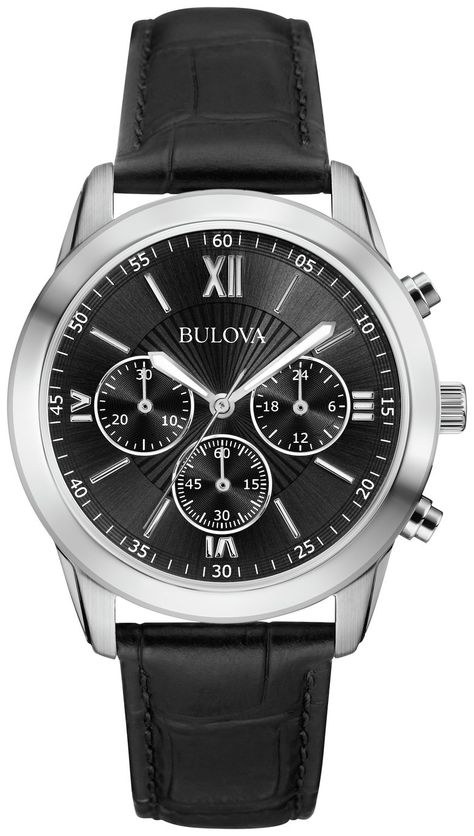 Bulova Men's Chronograph Black Leather Strap Watch £79.99 @ Argos The new Bulova Men's Chronograph Black Leather Strap Watch now priced £79.99 at the Argos UK online store. Click Buy Now to order it today or to check the full details! More Hot Deals on Bulova Jewellery and Watches at Argos Bulova Men's Chronograph Black […] The post Bulova Men's Chronograph Black Leather Strap Watch £79.99 @ Argos appeared first on Kashy.co - UK Official Site. Mens Watches Outfit, Movado Mens Watches, Bulova Mens Watches, Mens Watches Military, Mens Watches Affordable, Rolex Watches For Men, Mens Chronograph, Affordable Watches, Gents Watches