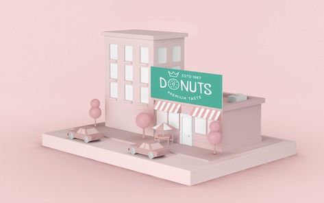 Donut Shop Exterior, Shop Exterior Design, Donut Store, Pink Doughnuts, Donut Design, Shop Exterior, Doughnut Shop, Store Banner, Design Building