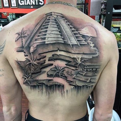 Top 83 Mayan Tattoo Ideas - [2020 Inspiration Guide] Pyramid Tattoo, Temple Tattoo, Jaguar Tattoo, Mayan Tattoos, Stone Tattoo, Fashion Tattoos, Tattoo On Back, Aztec Tattoo Designs, Aztec Tattoo